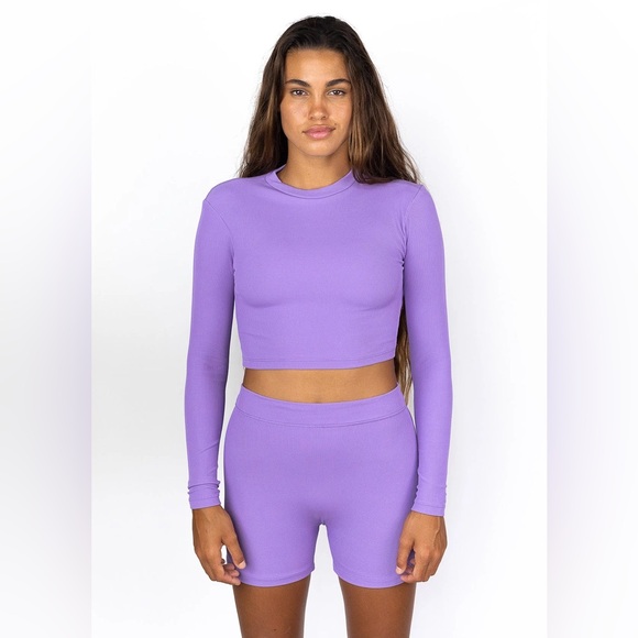 Free‎ People Mai Cropped Rash Guard Iris Ribbed Purple XS